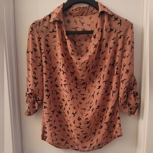 Modcloth dusty rose bird print top size small